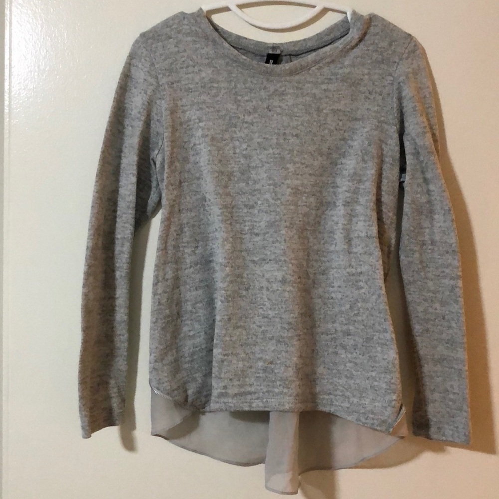 sweater with chiffon blouse and zipper detail